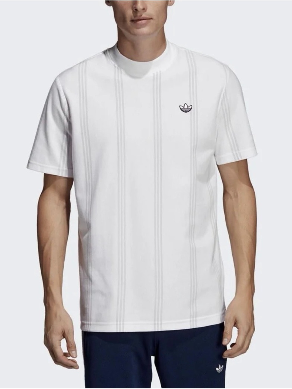 ADIDAS Originals Stand Collar Short Sleeve Striped Trefoil Tee - Men’s Large